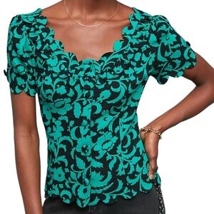 Maeve Anthropologie scallop hem floral fitted top size 4 excellent condition